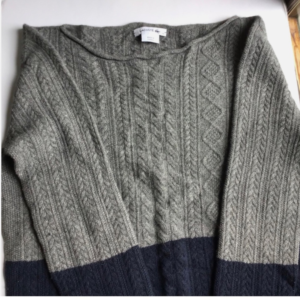 Lacoste Cable Knit Sweater in Gray and Navy